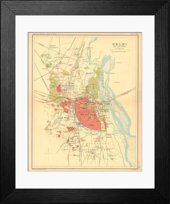 Framed Print : Delhi town city plan. Key buildings & Cantonment. British India 1909 old map Framed Print : Delhi town city plan. Key buildings & Cantonment. British India 1909 old map