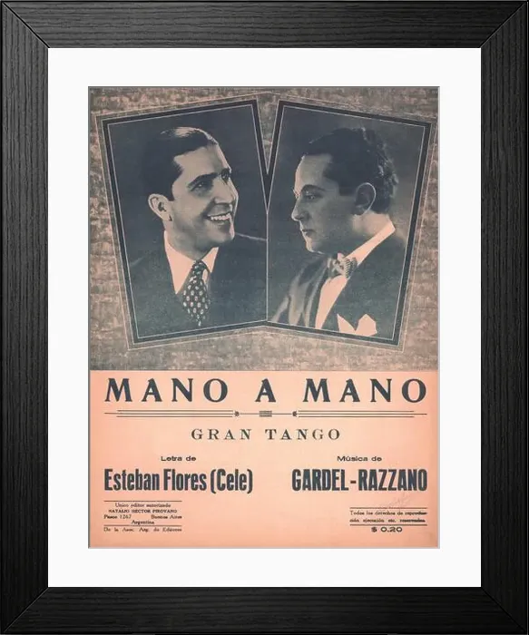 Framed Print : Partitura musical del tango Mano a mano, de Carlos Gardel y Razzano. Editado por Héctor Pirovano, Buenos Aires, 1928 Framed Print : Partitura musical del tango Mano a mano, de Carlos Gardel y Razzano. Editado por Héctor Pirovano, Buenos Aires, 1928