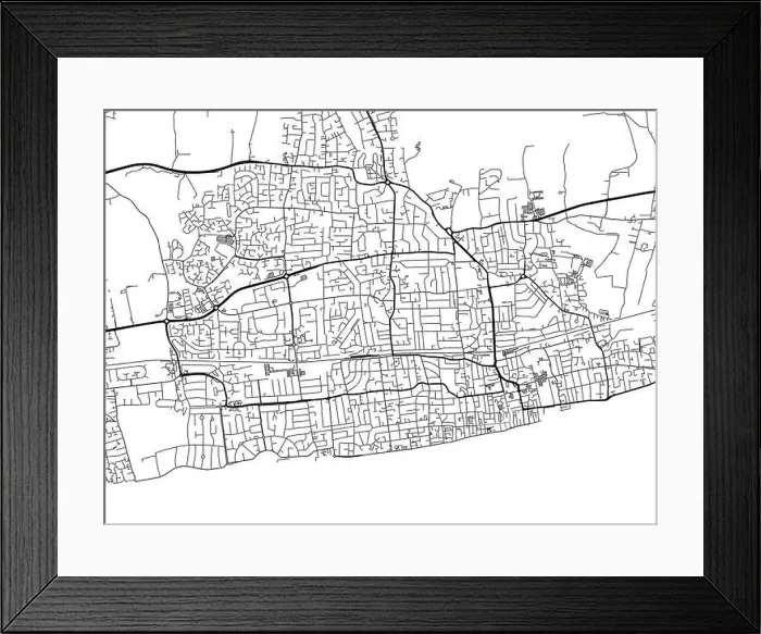 Framed Print : Road map of the city of Worthing in the United Kingdom on a white background Framed Print : Road map of the city of Worthing in the United Kingdom on a white background