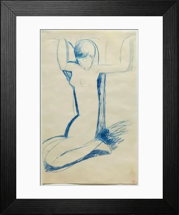 Framed Print : Drawing Kneeling caryatid ('Anna Akhmatova') by Italian modernist painter Amedeo Modigliani (1911)