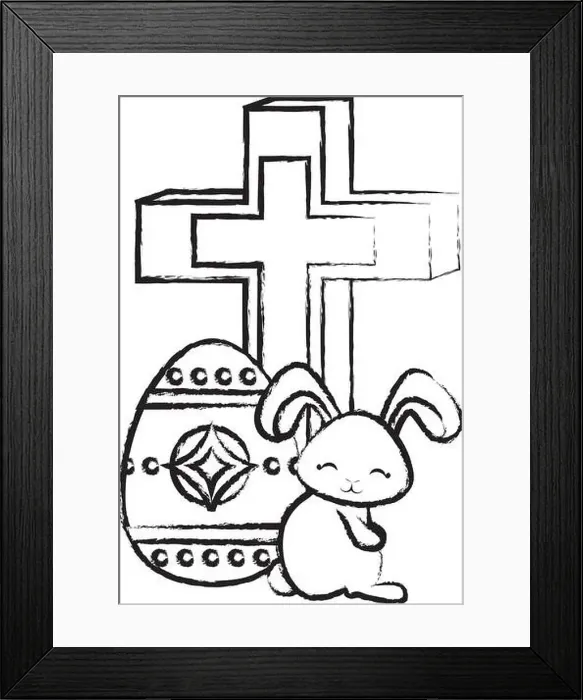 Framed Print : Christian cross with easter egg and cute bunny over white background, vector illustration Framed Print : Christian cross with easter egg and cute bunny over white background, vector illustration