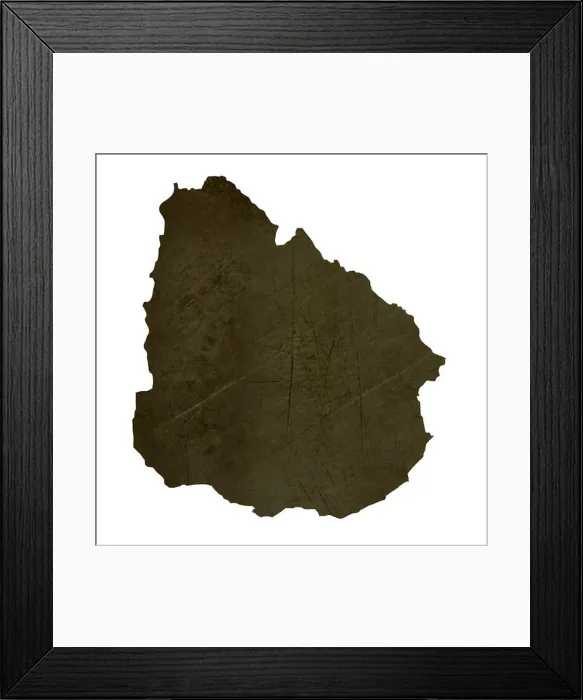 Framed Print : Dark silhouetted and textured map of Uruguay isolated on white background Framed Print : Dark silhouetted and textured map of Uruguay isolated on white background