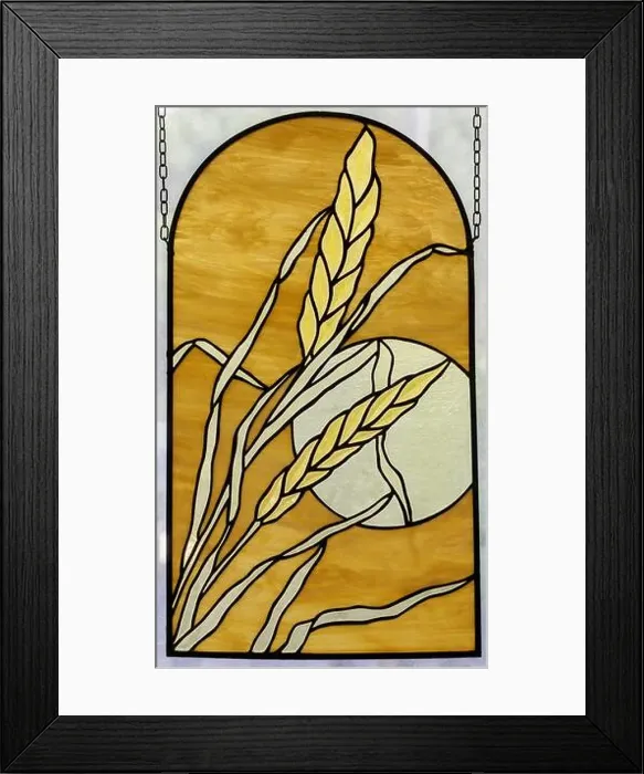 Framed Print : Stained Glass Window Panel of Harvest Moon Framed Print : Stained Glass Window Panel of Harvest Moon