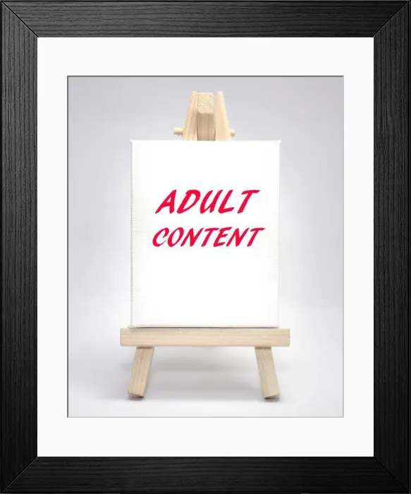 Framed Print : Adult content concept white canvas artist easel Framed Print : Adult content concept white canvas artist easel