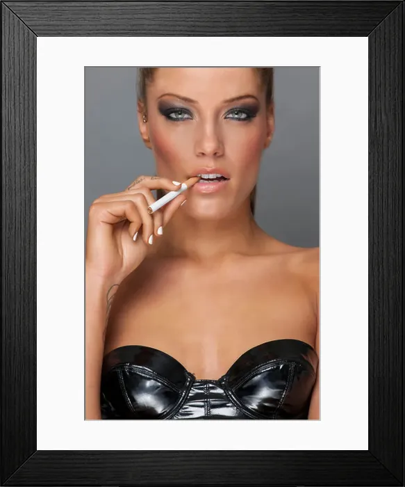 Framed Print : woman holding cigarette in her hand Framed Print : woman holding cigarette in her hand
