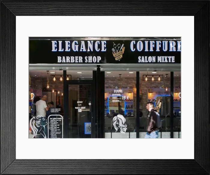 Framed Print : France, Val de Marne, Vitry sur Seine, Barber shop hairdresser Framed Print : France, Val de Marne, Vitry sur Seine, Barber shop hairdresser