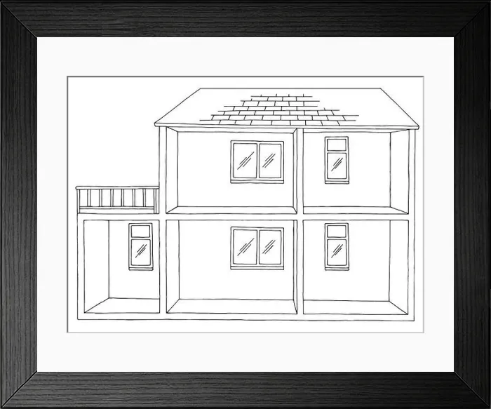 Framed Print : House room graphic black white empty home interior sketch illustration vector