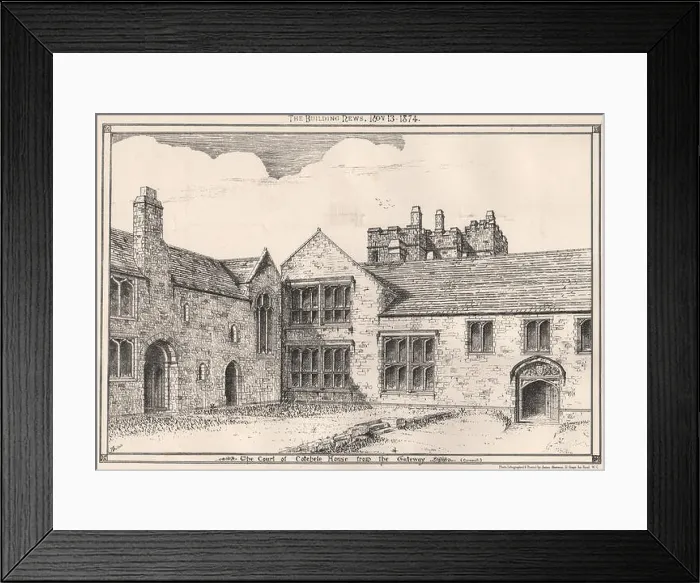 Framed Print : The Court of Cotehele House from the Gateway (Cornwall), antique print 1874 Framed Print : The Court of Cotehele House from the Gateway (Cornwall), antique print 1874