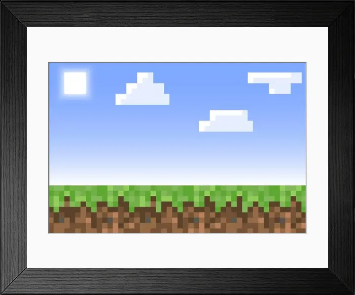 Framed Print : Pixel minecraft style land background Framed Print : Pixel minecraft style land background