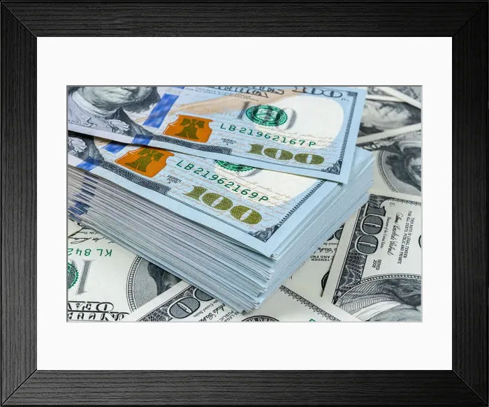 Framed Print : Stack of one hundred dollar bills Framed Print : Stack of one hundred dollar bills