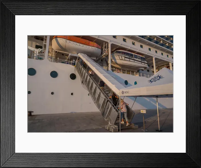 Framed Print : People boarding the cruise ship MSC Lirica in Bari, Italy Framed Print : People boarding the cruise ship MSC Lirica in Bari, Italy