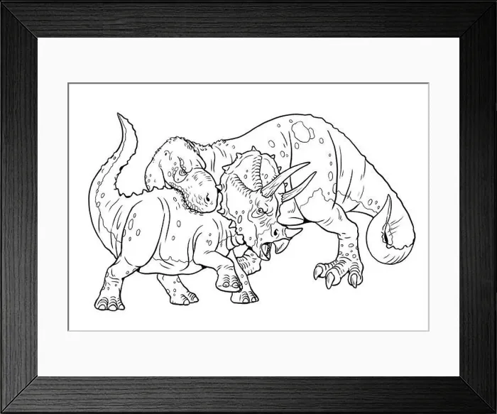 Framed Print : Predatory dinosaur Tyrannosaurus Rex attacks the Triceratops Framed Print : Predatory dinosaur Tyrannosaurus Rex attacks the Triceratops