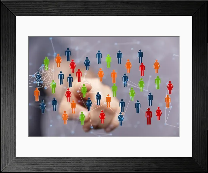 Framed Print : Male hand and organization chart with team networking concept Framed Print : Male hand and organization chart with team networking concept