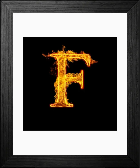 Framed Print : Fire alphabet letter F isolated on black background Framed Print : Fire alphabet letter F isolated on black background