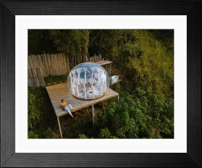 Framed Print : Bubble dome tent glamping in the mountains of Chiang Mai Thailand Framed Print : Bubble dome tent glamping in the mountains of Chiang Mai Thailand