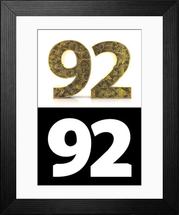 Framed Print : Golden number ninety-two (92 years) on white background with pattern style Zentangle Framed Print : Golden number ninety-two (92 years) on white background with pattern style Zentangle