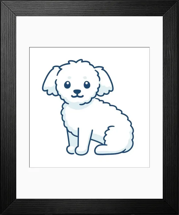 Framed Print : Cute little white fluffy dog. Bichon puppy drawing, simple vector illustration Framed Print : Cute little white fluffy dog. Bichon puppy drawing, simple vector illustration