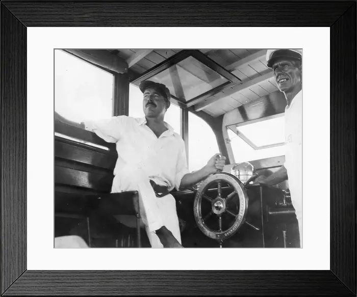 Framed Print : Ernest Hemingway and Carlos Gutierrez aboard Hemingway's boat, the Pilar, 1934. Kennedy Library Framed Print : Ernest Hemingway and Carlos Gutierrez aboard Hemingway's boat, the Pilar, 1934. Kennedy Library