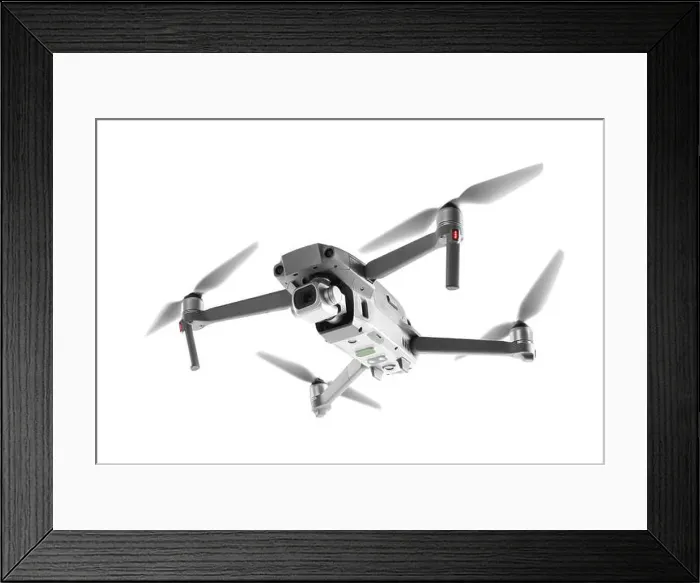 Framed Print : Modern drone with camera isolated on white Framed Print : Modern drone with camera isolated on white