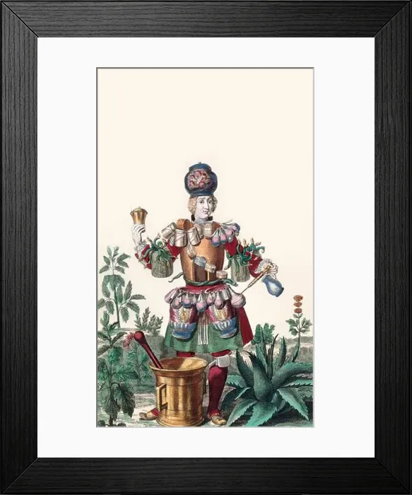 Framed Print : Caricature of a pharmacist, by Martin Engelbrecht, 18th century Framed Print : Caricature of a pharmacist, by Martin Engelbrecht, 18th century