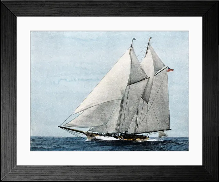 Framed Print : Yacht America, first winner of the America's Cup race, in a later rig. Hand-colored woodcut Framed Print : Yacht America, first winner of the America's Cup race, in a later rig. Hand-colored woodcut