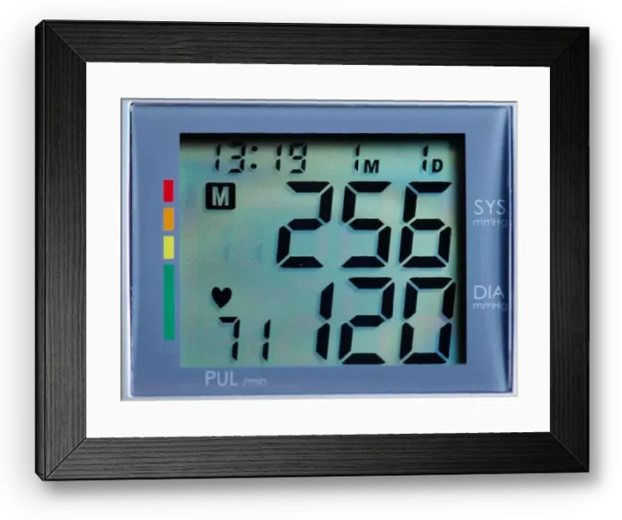Framed Print : Blood pressure monitor with display of high values Framed Print : Blood pressure monitor with display of high values