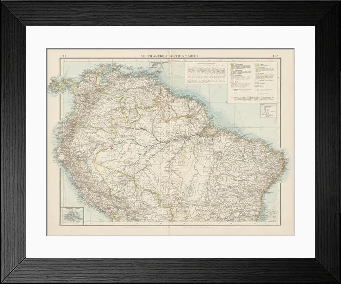 Framed Print : South America, North. Amazonia Brazil Venezuela Colombia Ecuador TIMES 1900 map Framed Print : South America, North. Amazonia Brazil Venezuela Colombia Ecuador TIMES 1900 map