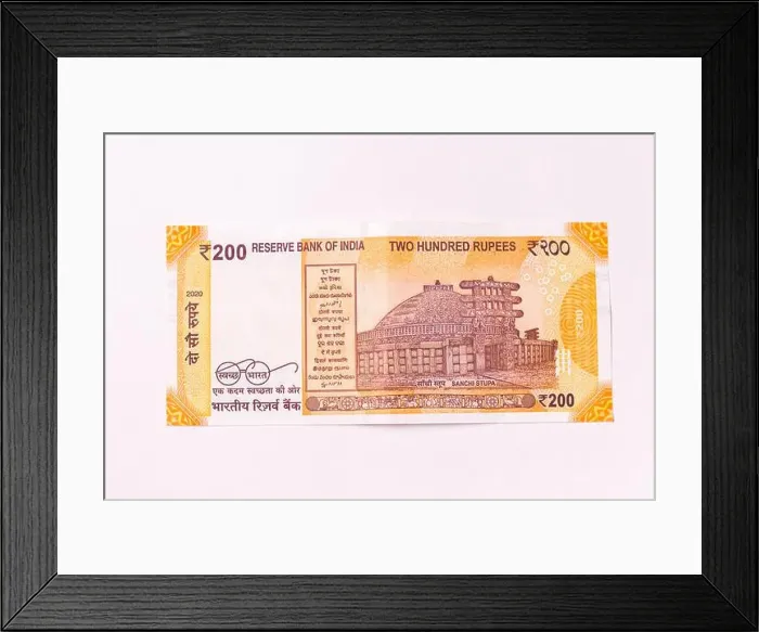 Framed Print : Assam, india - March 30, 2021 : Indian new 200 Rupees note stock image Framed Print : Assam, india - March 30, 2021 : Indian new 200 Rupees note stock image