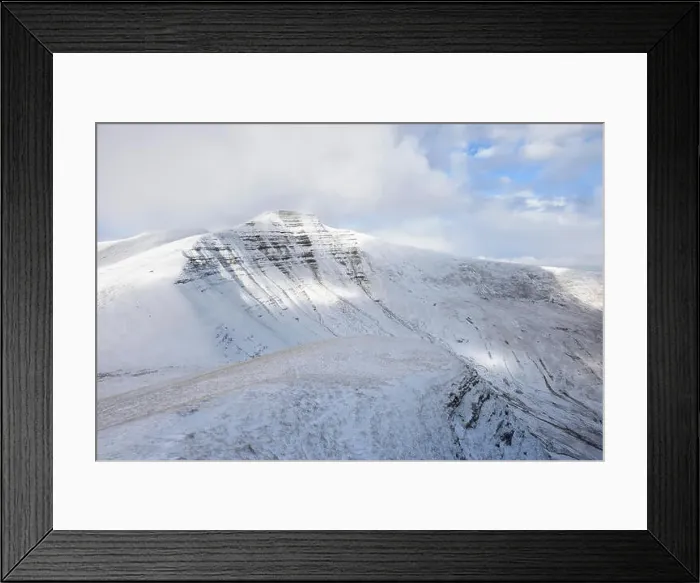 Framed Print : Morning light hits the north face of snow covered Pen Y Fan in the Brecon Beacons, Wales Framed Print : Morning light hits the north face of snow covered Pen Y Fan in the Brecon Beacons, Wales