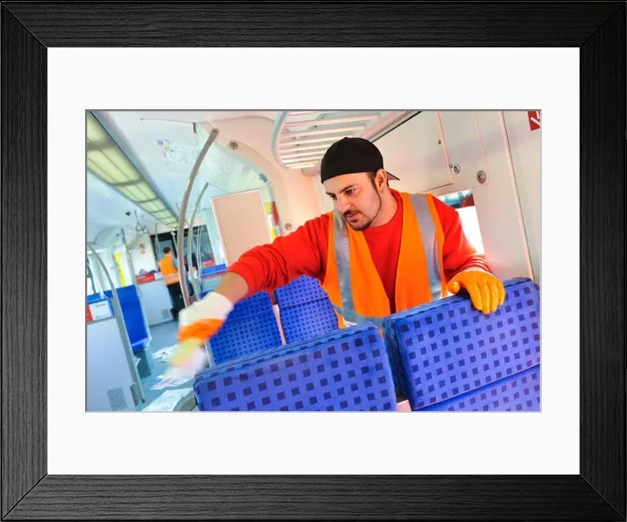 Framed Print : Cleaning personnel of the Deutsche Bahn during the daily cleaning of S-Bahn trains Framed Print : Cleaning personnel of the Deutsche Bahn during the daily cleaning of S-Bahn trains