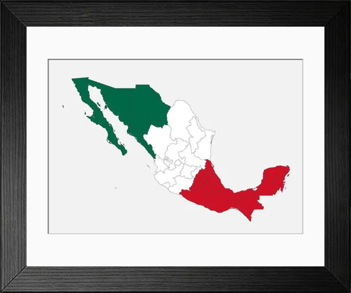 Framed Print : Map of the Mexico in the colors of the flag with administrative divisions blank Framed Print : Map of the Mexico in the colors of the flag with administrative divisions blank