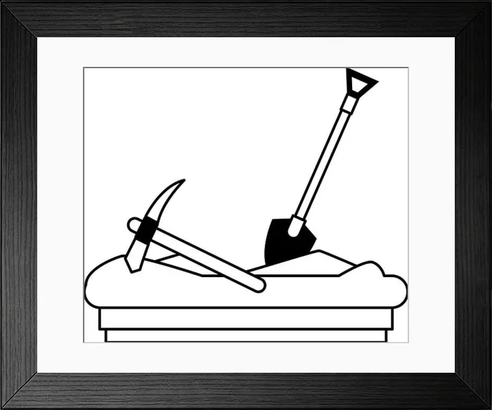 Framed Print : Mining pick and shovel tools work equipment in black and white Framed Print : Mining pick and shovel tools work equipment in black and white
