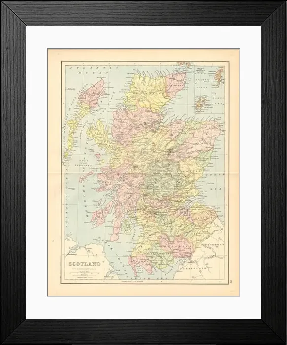 Framed Print : Scotland; Inset map of Orkney and Shetland'. Railways. Counties, 1876 Framed Print : Scotland; Inset map of Orkney and Shetland'. Railways. Counties, 1876