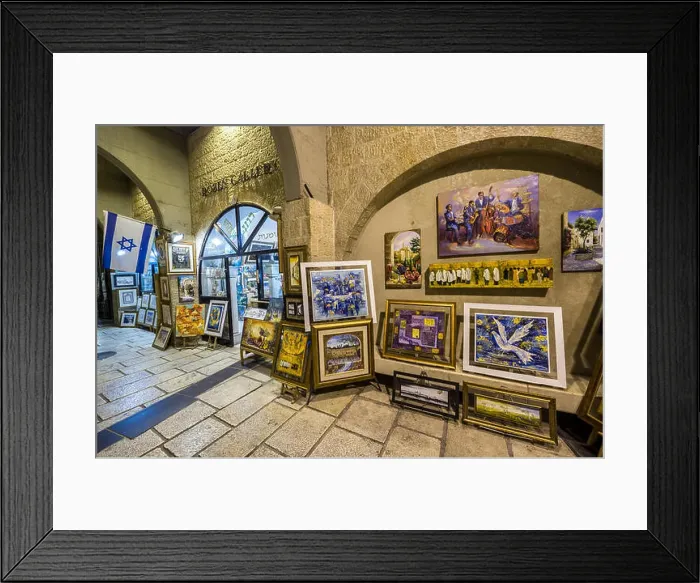 Framed Print : Rozen Gallery at renovated Old Town Cardo Street - main street of ancient Jerusalem, Israel Framed Print : Rozen Gallery at renovated Old Town Cardo Street - main street of ancient Jerusalem, Israel