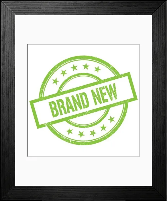 Framed Print : BRAND NEW text written on green round vintage rubber stamp Framed Print : BRAND NEW text written on green round vintage rubber stamp
