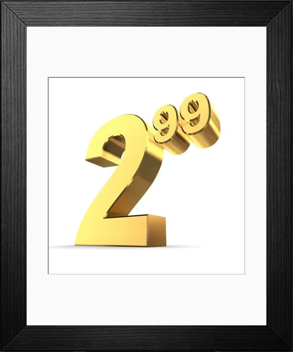 Framed Print : Solid Price Tag Number 2.99 - Shiny Gold Framed Print : Solid Price Tag Number 2.99 - Shiny Gold