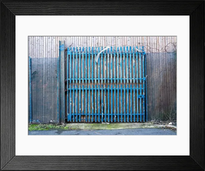 Framed Print : Redundant blue painted metal gate Framed Print : Redundant blue painted metal gate