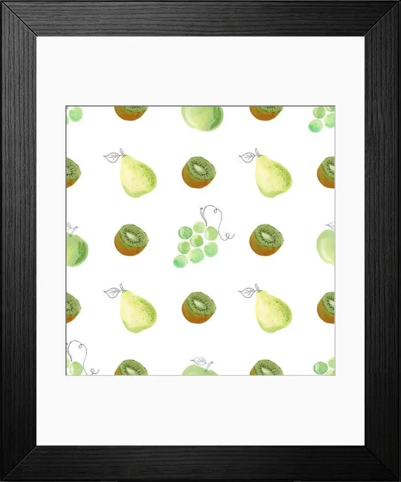 Framed Print : Watercolor green grapes, kiwi, pear fruit clipart Framed Print : Watercolor green grapes, kiwi, pear fruit clipart