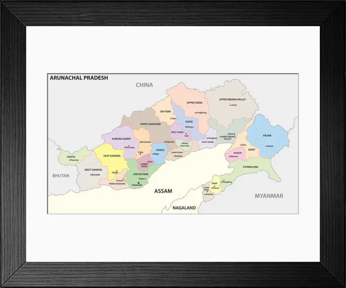 Framed Print : administrative and political map of indian state of Arunachal Pradesh 2020, india Framed Print : administrative and political map of indian state of Arunachal Pradesh 2020, india