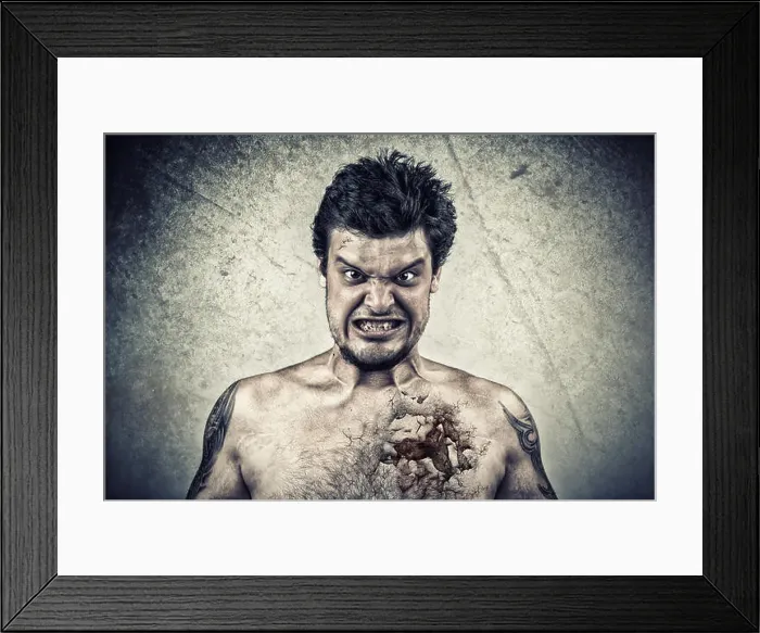 Framed Print : Sinister face with cracked skin, and ugly face Framed Print : Sinister face with cracked skin, and ugly face