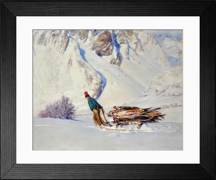 Framed Print : Un uomo con slitta sulla neve - olio su tela - Cesare Maggi - 1910 - Piacenza, Galleria Ricci Oddi Framed Print : Un uomo con slitta sulla neve - olio su tela - Cesare Maggi - 1910 - Piacenza, Galleria Ricci Oddi