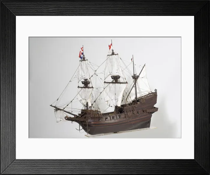 Framed Print : The Golden Hind, a model of Sir Francis Drake's flagship A splendid wooden model built according to the few remaining