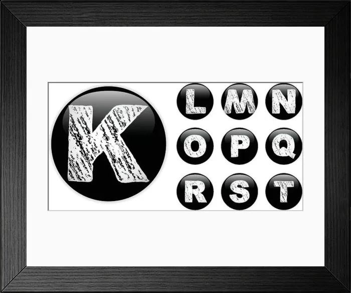 Framed Print : Alphabet Chalk Letters in shiny Black Buttons Framed Print : Alphabet Chalk Letters in shiny Black Buttons