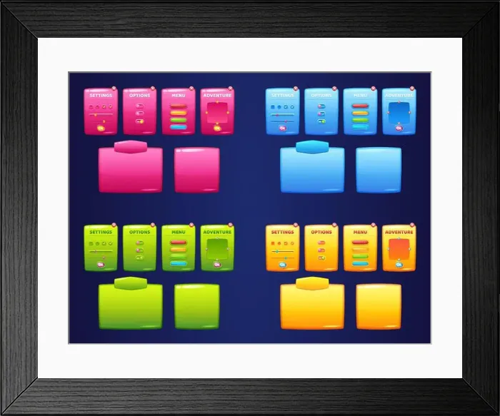 Framed Print : Game menu interface windows, cartoon options Framed Print : Game menu interface windows, cartoon options