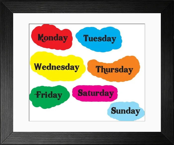 Framed Print : Monday Tuesday Wednesday Thursday Friday Saturday Sunday name of days in clouds Framed Print : Monday Tuesday Wednesday Thursday Friday Saturday Sunday name of days in clouds