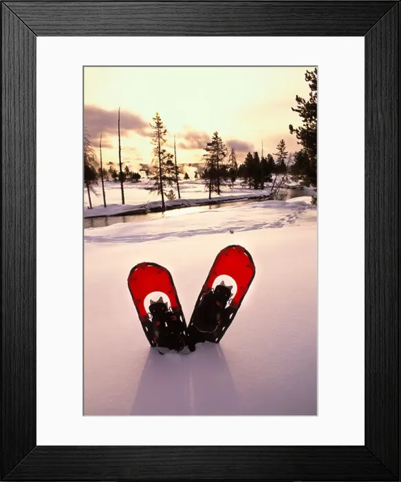 Framed Print : Snowshoes in the snow along the Firehole River in Yellowstone National Park Wyoming Framed Print : Snowshoes in the snow along the Firehole River in Yellowstone National Park Wyoming