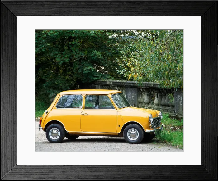 Framed Print : yellow Mini Coopers MKIII, 1971 Framed Print : yellow Mini Coopers MKIII, 1971