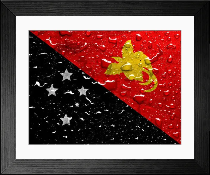 Framed Print : flag of Papaua New Guinea with rain drops Framed Print : flag of Papaua New Guinea with rain drops