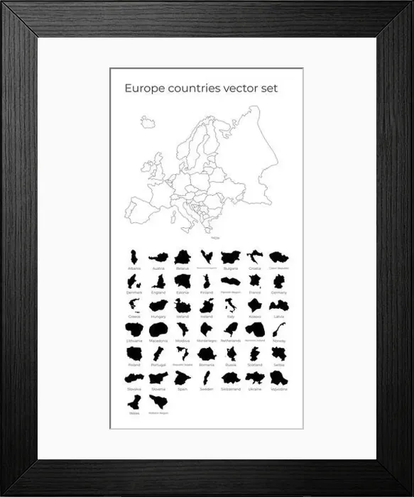 Framed Print : Europe map with shapes of regions Framed Print : Europe map with shapes of regions