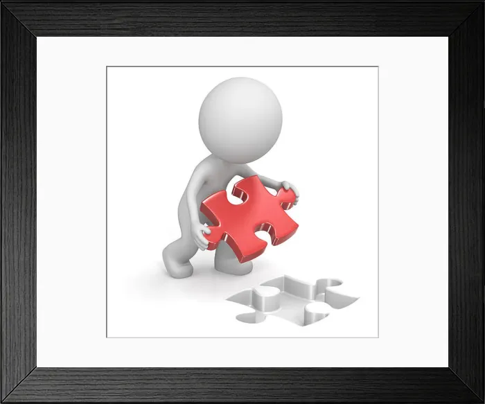 Framed Print : The dude putting puzzle piece in place. Red Framed Print : The dude putting puzzle piece in place. Red